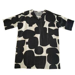 Monoprix Premium Linen Abstract Print Dress lagenlook dress Parisian Minimalist